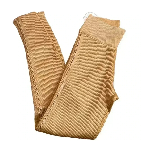 Aerie Offline Ribbed Seamless Leggings Tan 7/8 Length High Rise Size Small - Picture 4 of 6